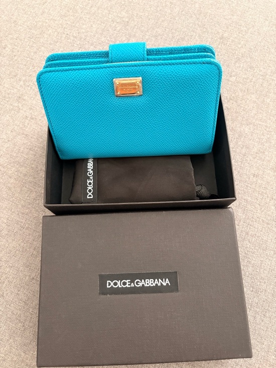 Dolce & Gabbana Handbags - Dolce & Gabbana Turquoise Leather Wallet with Gold Plaque
